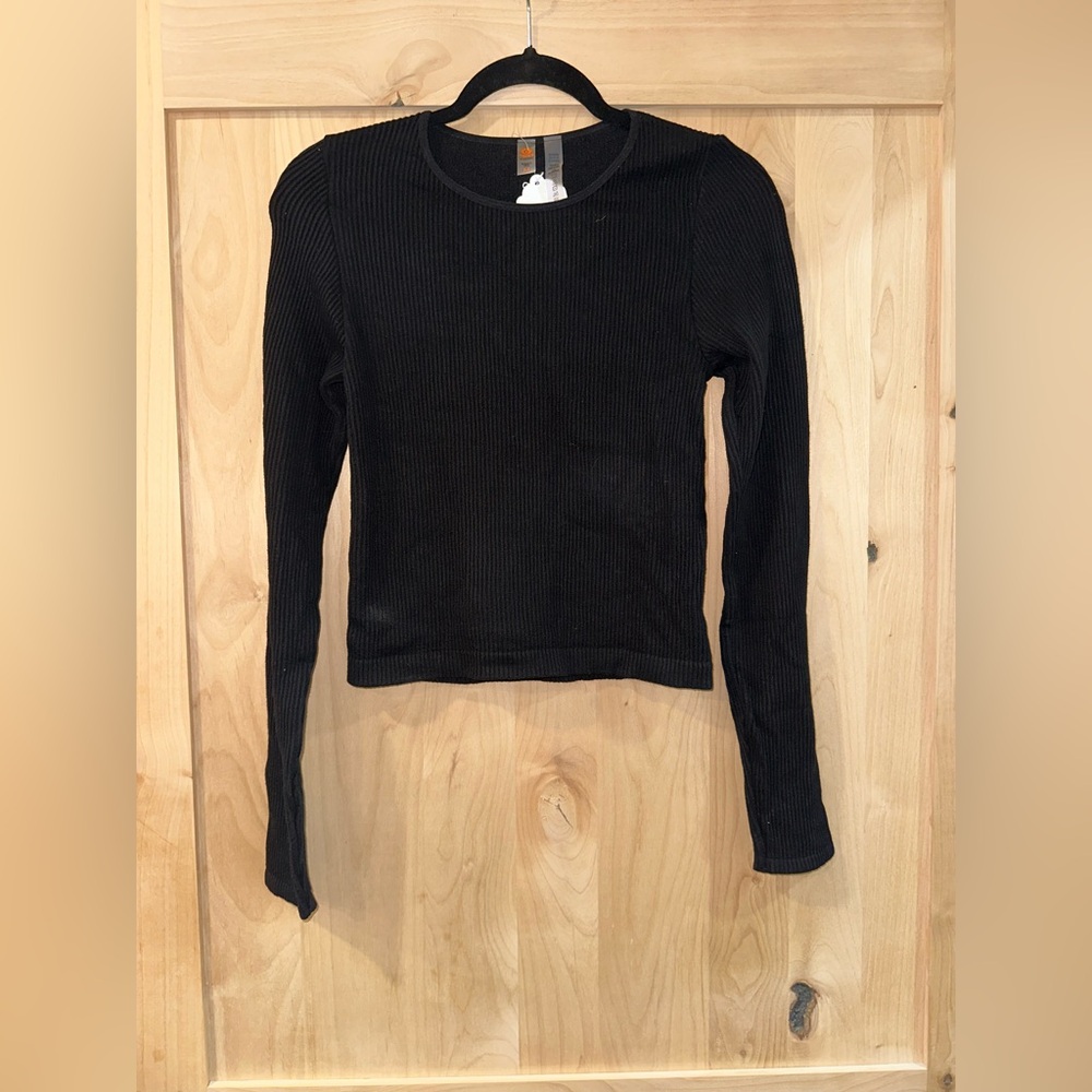 Mono B Black Ribbed Long Sleeve Top
